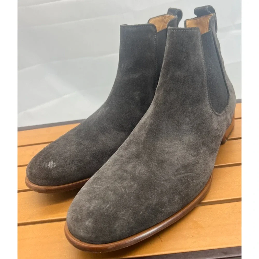 Mens Vince Aldous Chelsea Boots Slate Grey Suede 11.5 Made in Italy